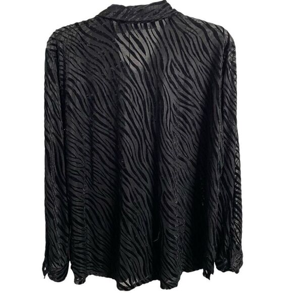 Vtg Womens Animal Print Blouse XL Black Velvet Burnout Button Up Dark Romantic - Picture 2 of 5